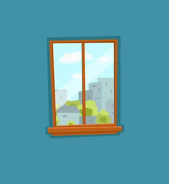 Gambar vektor berwarna-warni jendela dan pintu dengan lanskap arsitektur kota perkotaan - Stok Vektor