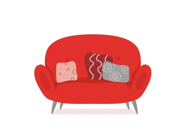 Pohovková a gauč červené barevné kreslené ilustrační vektor. — Stockový vektor