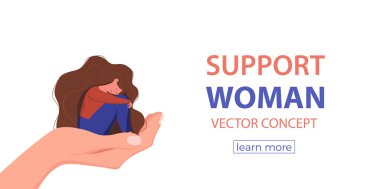 Bunalımlı üzgün yalnız kadın endişeli, hüzünlü vektör karikatür çizimi.