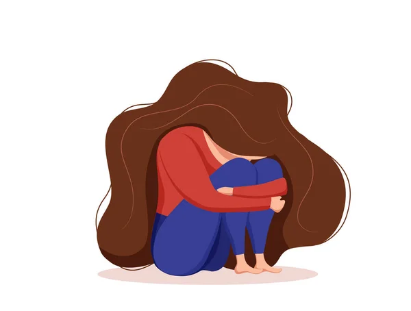 悲しい孤独な女性の不安、悲しみベクトル漫画のイラスト. — ストックベクタ