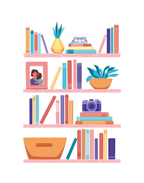 Estanterías de libros vector de diseño de pared para los más vendidos en la tienda, aula, oficina, biblioteca, escuela, interior de la casa. — Vector de stock