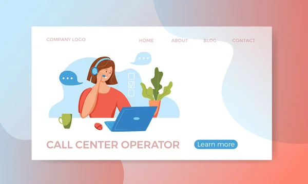 Ilustração do vetor do operador do call center. Cliente gerente de suporte online mulher —  Vetores de Stock