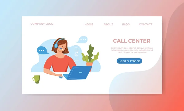 Ilustração do vetor do operador do call center. Cliente gerente de suporte online mulher —  Vetores de Stock