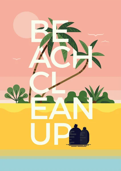 Beach Cleanup Concept Layout Vector Modern Graphic Environment Themed Poster — Stock Vector