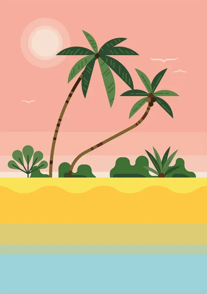 Flat Vector Tropical Beach Background Ideal Summer Vacation Web Graphic — Stock Vector