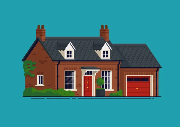 舒适的单家庭格鲁吉亚风格独立的房子与车库矢量平面设计插图 — 图库矢量图片