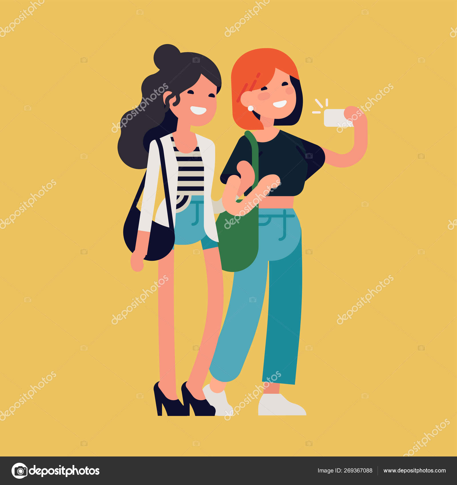 Two Female Best Friends Having Great Time Together Two Cheerful Stock  Vector Image by ©masha_tace #269367088