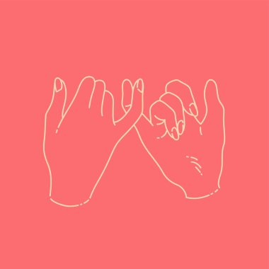 İki el serçe parmağına dokunan serçe parmağı yemin üzerine doğrusal el çizilmiş vektör illüstrasyon