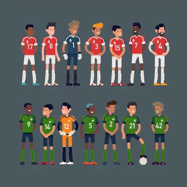 Cool Diseño Personajes Planos Dos Equipos Fútbol Rivales Listos Para — Archivo Imágenes Vectoriales