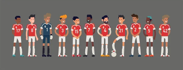 Soccer Team Lineup Vector Illustration Trendy Flat Style Character Design — Stock Vector