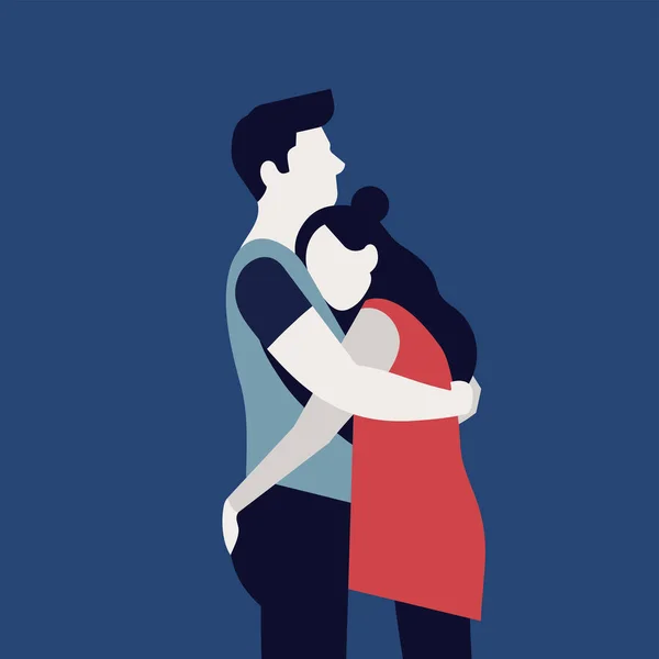 Ilustración Vectores Planos Calidad Pareja Romántica Abstracta Abrazándose Sentimientos Cálidos — Vector de stock