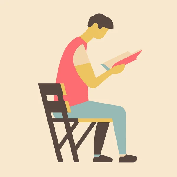 Абстрактный Человек Сидящий Скамейке Парке Читающий Книгу Концептуальная Векторная Иллюстрация — стоковый вектор