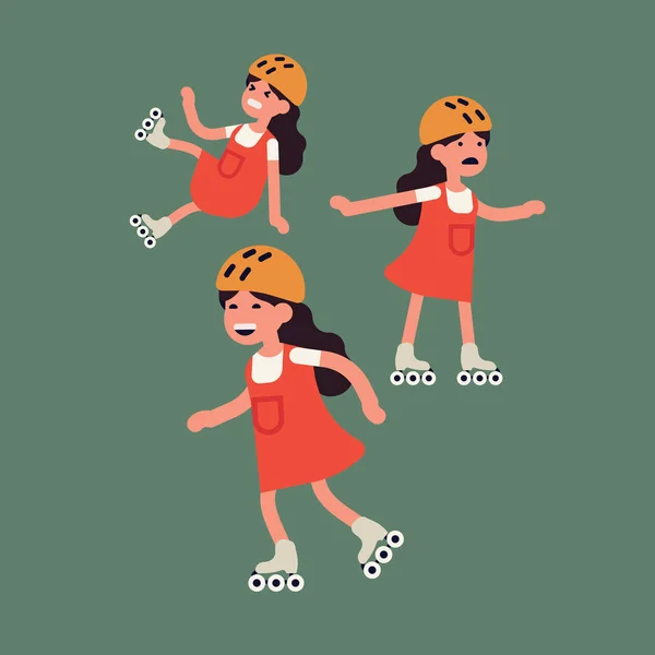 Kleines Mädchen Lernen Wie Man Rollschuh Flache Design Illustration Lustige — Stockvektor