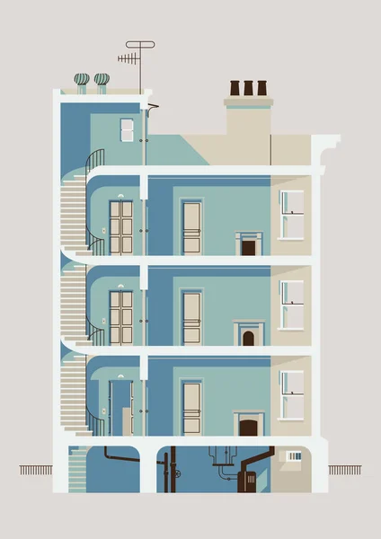 Élégant Bâtiment Résidentiel Centre Ville Trois Étages Illustration Section Transversale — Image vectorielle