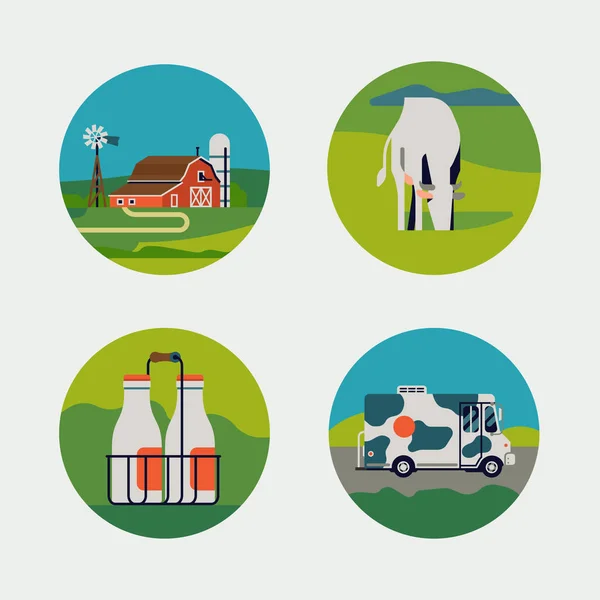 Set Dairy Milk Farm Shaped Vector Icons Stickers Rural Farm — Stock Vector