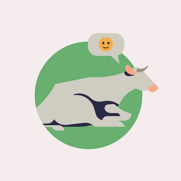 农场动物福利概念插图与休息奶牛与思想泡沫和快乐笑脸 — 图库矢量图片