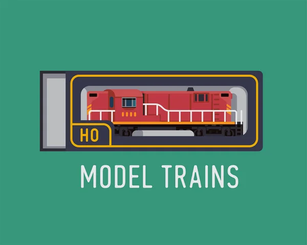 Modelo Entrena Elemento Diseño Plano Con Locomotora Diesel Modelo Escala — Vector de stock