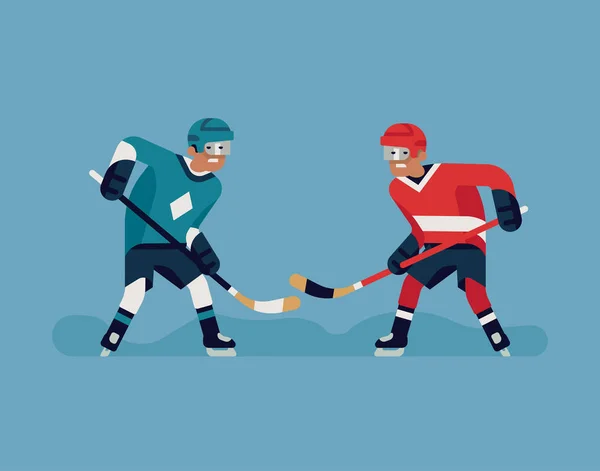 Deux Joueurs Rivaux Hockey Sur Glace Prêts Pour Action Illustration — Image vectorielle