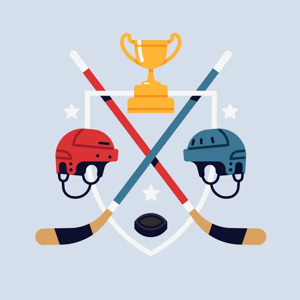Championnat Tournoi Hockey Sur Glace Élément Plat Avec Casques Coupe — Image vectorielle