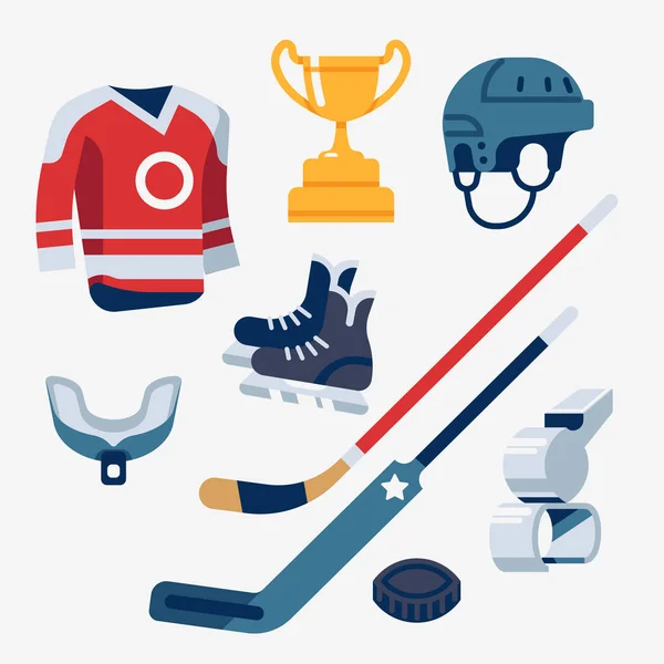Collection Articles Équipement Hockey Sur Glace Compris Chandail Coupe Trophée — Image vectorielle