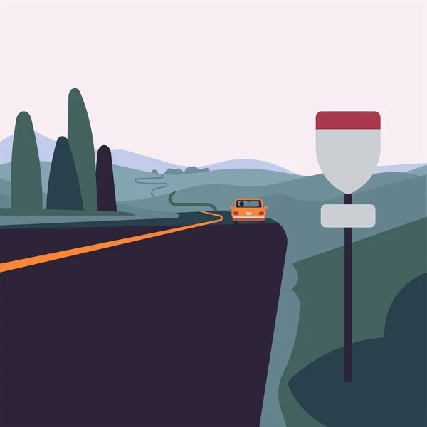 Scène d'autoroute avec voiture lointaine — Image vectorielle
