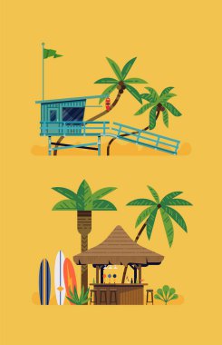 Sıcak yaz plaj tasarım elemanları