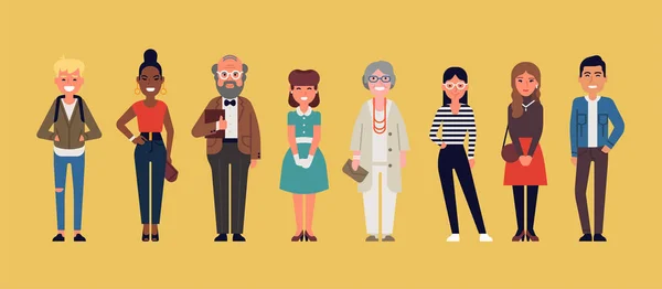 Diverso grupo de personas vestidas casualmente — Vector de stock