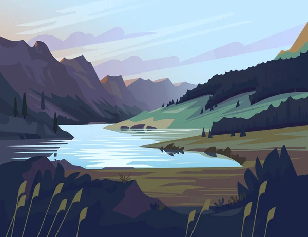 Montaña lago paisaje — Vector de stock