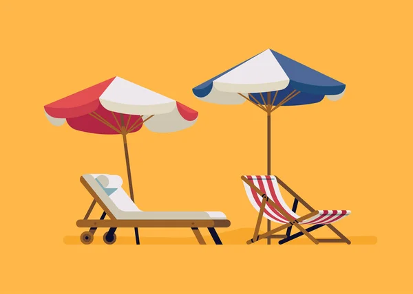 Strand voorzitters met parasols — Stockvector