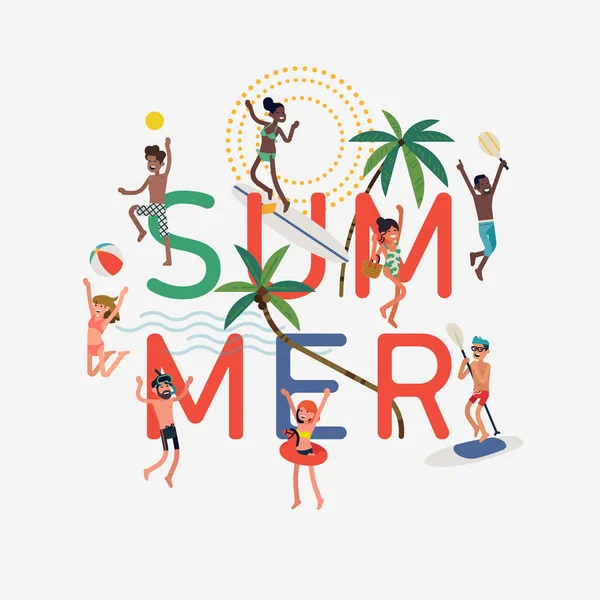 Elemento de diseño de verano con gente feliz — Vector de stock