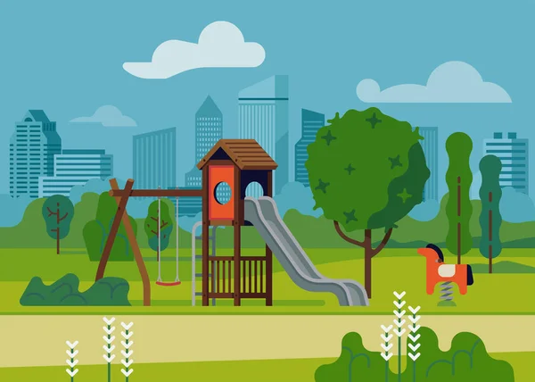 Zona de juegos para niños en el parque — Vector de stock