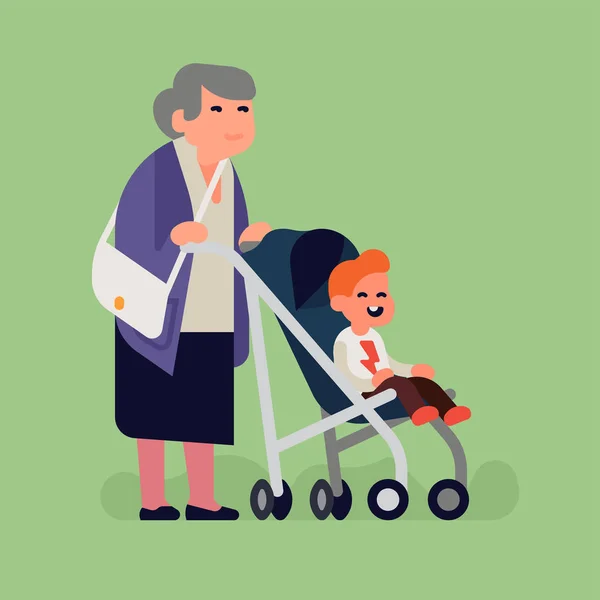 Nenek dengan cucu kecil - Stok Vektor