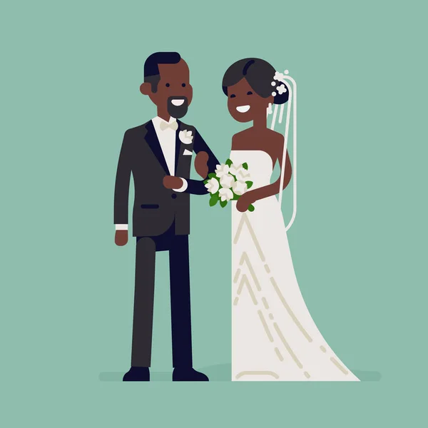 Black bride and groom characters — Stock Vector