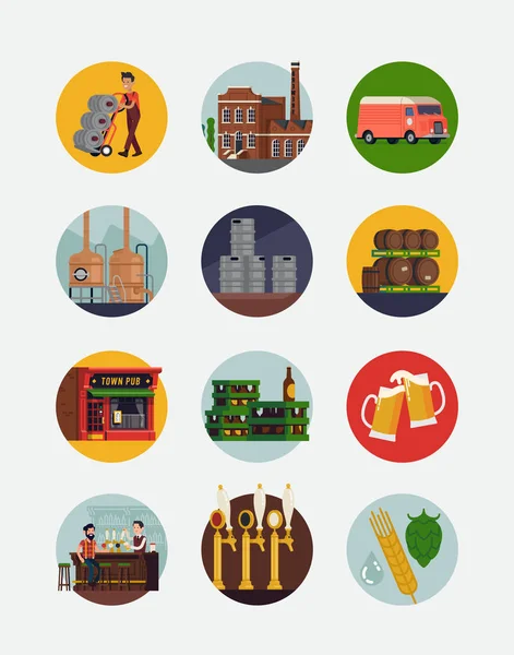 Brewery and beer round icons or stickers — Stock Vector