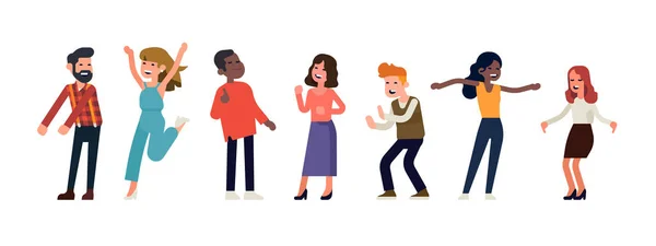 Emociones positivas y baile concepto de la gente — Vector de stock