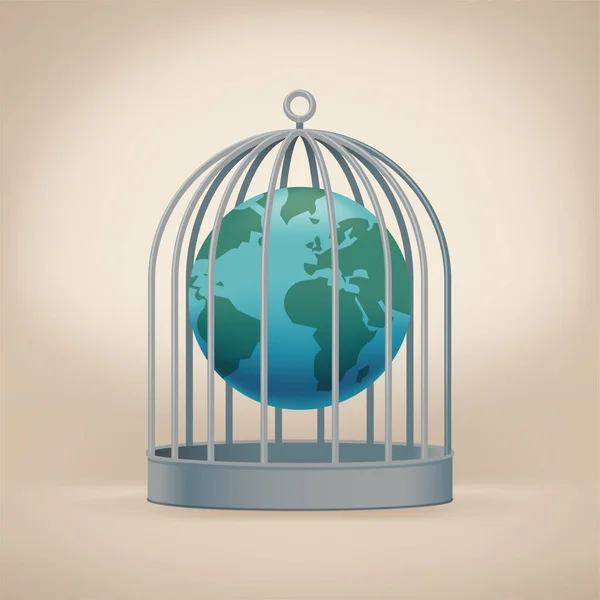 Ilustración Cuarentena Mundial Con Globo Terráqueo Encerrado Birdcag — Vector de stock