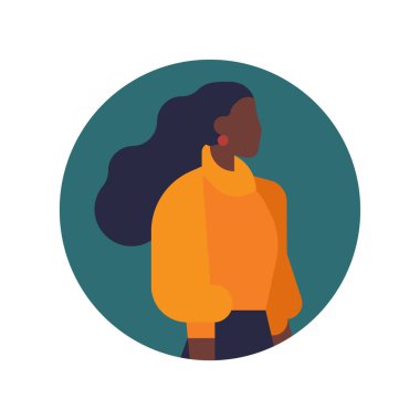 Afrikalı Amerikalı kadın üzerinde minimalist karakter tasarımı. Siyah bir kadın karakterin yuvarlak şekilli soyut portresi. 