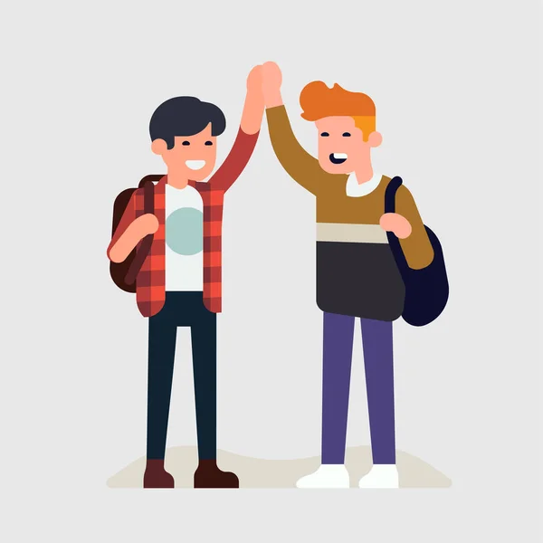 Deux Étudiants Masculins Qui Font High Five Cool Vecteur Conception — Image vectorielle