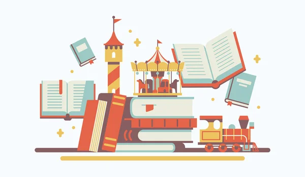 Diseño Vectores Planos Colores Suaves Libros Historias Para Niños Con — Vector de stock