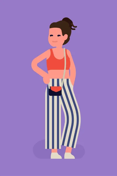 Coole Vektor Illustration Über Modische Frauenfigur Mit Dunkelbraunen Haaren Die — Stockvektor
