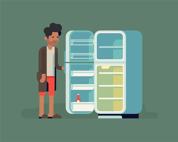 Δροσερή Επίπεδη Διανυσματική Απεικόνιση Άδειο Ψυγείο Νυσταγμένος Γκρινιάρης Εργένης Εσώρουχα — Διανυσματικό Αρχείο
