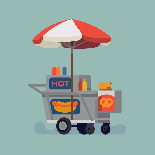 Illustration Style Plat Vectoriel Cool Sur Support Hot Dog Bretzel — Image vectorielle