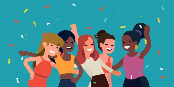 Iyi Arkadaşlar Kutlama Yapıyor Parti Konsepti Çiziyor Neşeli Bayanlar Eğleniyor — Stok Vektör
