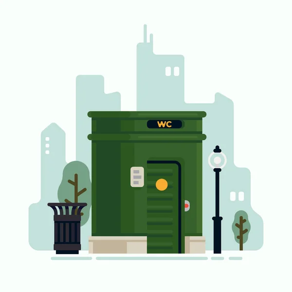Şehir Tuvaleti Konsept Vektör Çizimi Ile Yeşil Otomatik Tuvalet Yapısı — Stok Vektör