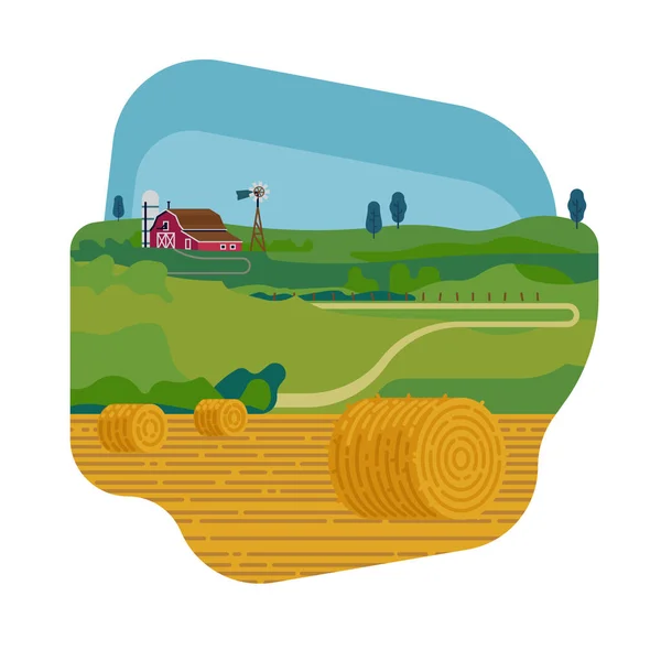 Cool Vector Platte Ontwerp Element Landbouw Zomer Platteland Met Ronde — Stockvector