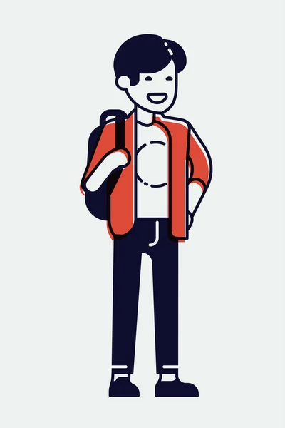 Coole Lineare Illustration Einer Jungen Erwachsenen Studentin Trendigen Outfit Isoliert — Stockvektor