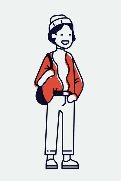 Ilustración Lineal Fresca Estudiante Adulto Joven Traje Moda Aislado Peso — Vector de stock