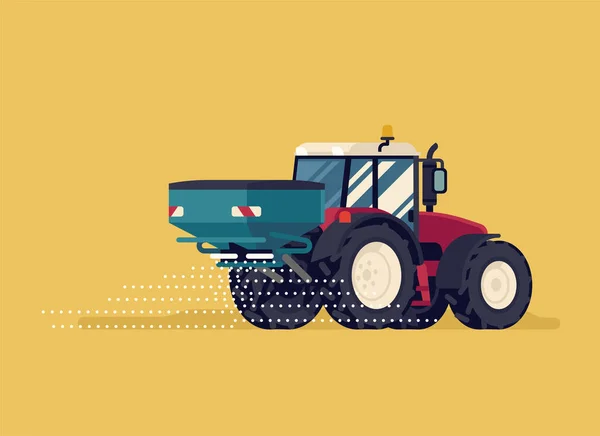 Moderno Tractor Tracción Las Cuatro Ruedas Con Esparcidor Fertilizante Centrífugo Ilustraciones de stock libres de derechos