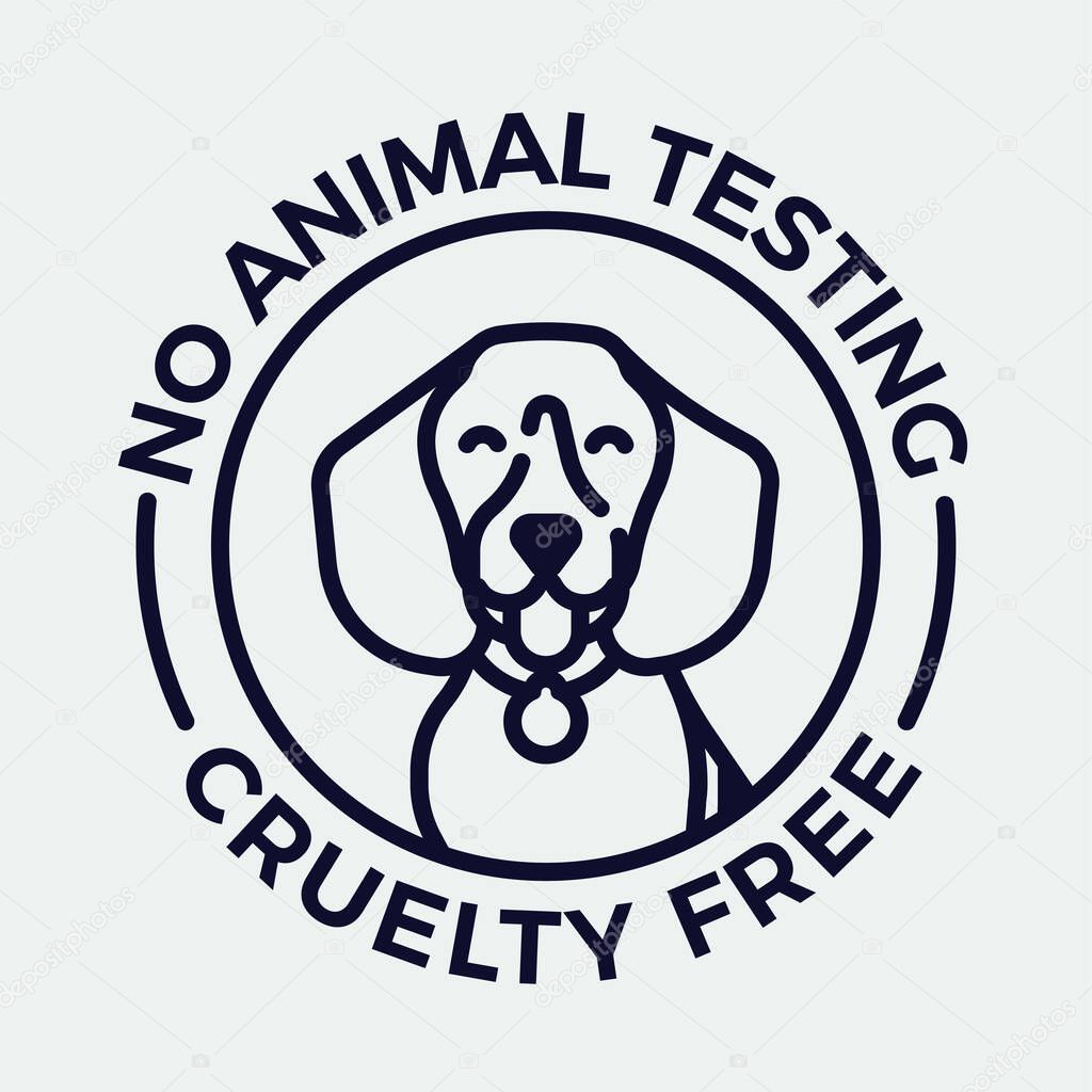 No animal testing and cruelty free vector monoweight stroke linear badge, insignia or label with cute smiling beagle dog