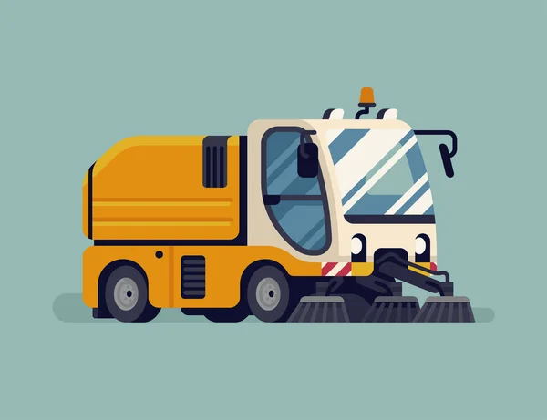 Urban Sweeper Truck City Cleaning Sanitation Service Vehicle Quality Vector — Stock Vector